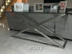 Eichholtz Design Silver Criss Cross X Stainless Steel & Glass Console Side Table