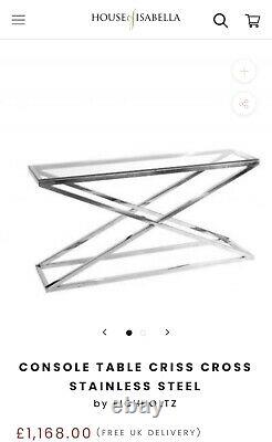 Eichholtz Design Silver Criss Cross X Stainless Steel & Glass Console Side Table