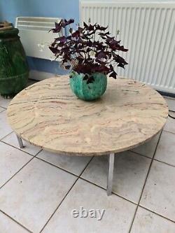 Fabulous marble round coffee table, 91 cm diameter, solid stainless steel frame