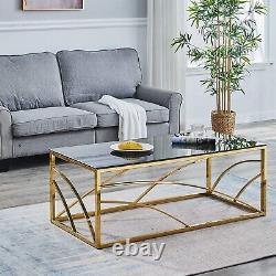GOLD Coffee Table Stainless Steel Grey Tempered Glass Modern Sleek Lounge