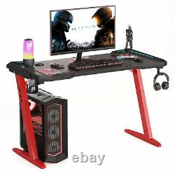 Gaming Desk with LED Lights Corner Computer Desk PC Table Office Cup Holder Red