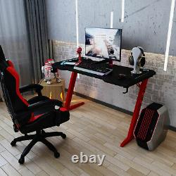 Gaming Desk with LED Lights Corner Computer Desk PC Table Office Cup Holder Red