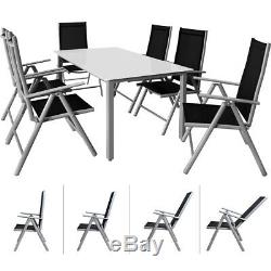 Garden Dining Table Chairs Furniture Set Aluminum Frosted Glass Recliner Outdoor