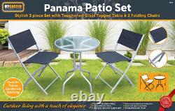 Garden Patio Glass Table and Folding Chairs Furniture Set Bistro Conservatory