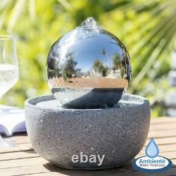 Garden Table top Water Feature Eclipse Stainless Steel Sphere LED lights- 15cm