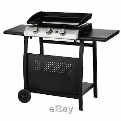 Gas BBQ 3 Burner Plancha Grill in Stainless Steel with Stand and Side Tables