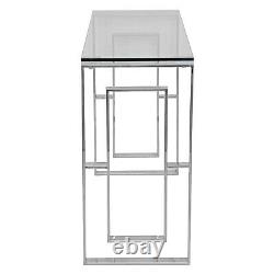 Geo Silver Metal Console Table Tempered Glass Top Hallway Living Room Furniture
