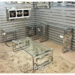 Geo Silver Metal Console Table Tempered Glass Top Hallway Living Room Furniture