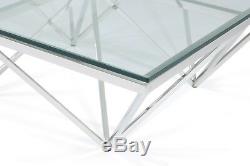 Giza Glass Coffee Table Square Stainless Steel Frame Modern Star Design Base