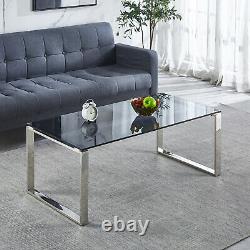 Glass Coffee Table Chrome Stainless Steel Modern Tempered Glass Living Room