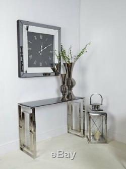 Glass Console Table Hallway Furniture Living Room Black Top Stainless Steel Base