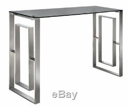 Glass Console Table Hallway Furniture Living Room Black Top Stainless Steel Base