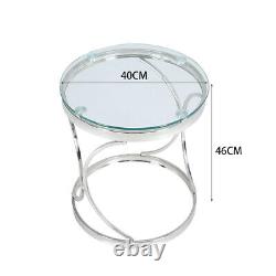 Glass Side End Coffee Table Console Table Chrome Stainless Steel Living Room