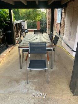 Gloster outdoor dining table and 6 chairs. Teak and Stainless Steel