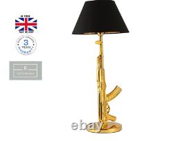 Gold AK47 Machine Gun Table Lamp Desk Lighting Study Light UK Plug Black Shade