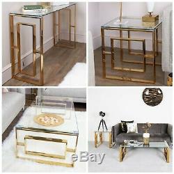 Gold Glass Stainless Steel Console Coffee End Tables Living Room Furniture Set