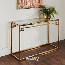 Gold Plated Stainless Steel Metal Console Side Hall Table With Glass Top