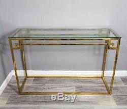 Gold Plated Stainless Steel Metal Console Side Hall Table With Glass Top