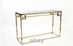 Gold stainless steel console/hallway/dressing table with tempered glass top