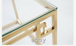 Gold stainless steel console/hallway/dressing table with tempered glass top