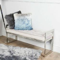 Grey Bench Padded Top Buttons Seat Chair Hallway Bedroom Silver Metal Seating