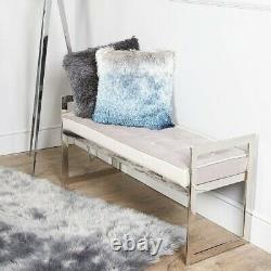 Grey Bench Padded Top Buttons Seat Chair Hallway Bedroom Silver Metal Seating