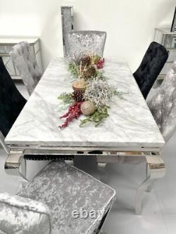 Grey Marble Louis Dining Table 1.4m & 1.6m Sizes Stainless Steel Modern New