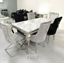 Grey Marble Louis Dining Table 1.4m & 1.6m Sizes Stainless Steel Modern New