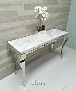 Grey/white Marble Louis Style Console Hallway Table Stainless Steel Modern