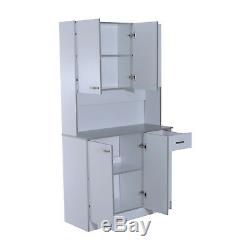 HOMCOM 4 Door Pantry Storage Cabinet Kitchen Display Table White
