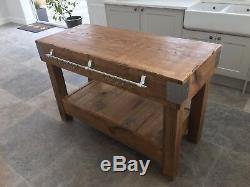 HUGE English OAK butchers block kitchen island table storage furniture vintage