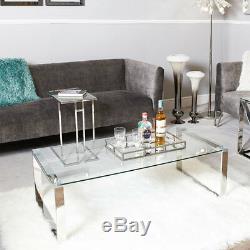 Harper Contemporary Stainless Steel Clear Glass Lounge Coffee Display Table