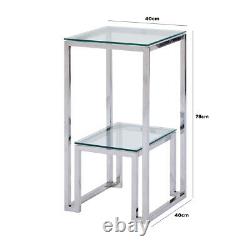 Harper Contemporary Stainless Steel Tiered Clear Glass Side End Telephone Table