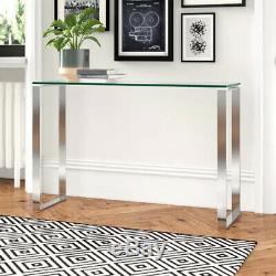 Harper Kayla Contemporary Stainless Steel Clear Glass Console Hall Display Table