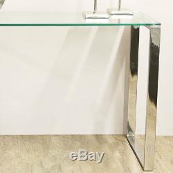 Harper Kayla Contemporary Stainless Steel Clear Glass Console Hall Display Table