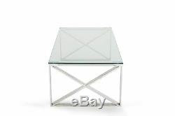 Helvig Glass Coffee Table Stainless Steel Frame Modern Criss Cross Design