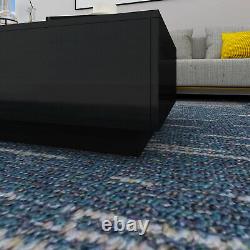 High Gloss Coffee Table Storage Drawer LED Modern Living Room Black Furniture