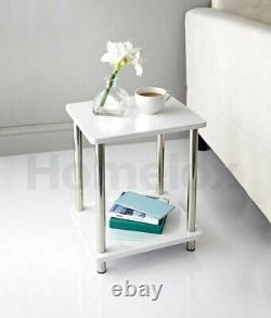 High Gloss Table 2 Shelf Unit With Stainless Steel Legs Coffee Side Table WHITE