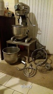 Hobart 20 quart mixer 240v on stainless steel table, with accessories