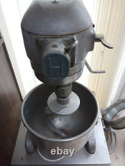 Hobart 20 quart mixer 240v on stainless steel table, with accessories