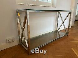 House of Isabella Double X Frame Console Table Stainless Steel & Glass