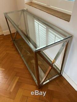 House of Isabella Double X Frame Console Table Stainless Steel & Glass