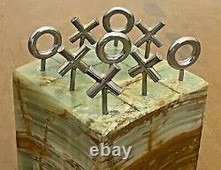 Jere Vtg Mid Century Modern Marble Brass Metal Tic Tac Toe Sculpture Bookend