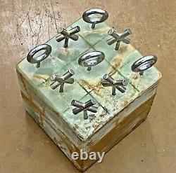 Jere Vtg Mid Century Modern Marble Brass Metal Tic Tac Toe Sculpture Bookend