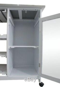 Kitchen Butchers Block White Island Table Steel Top Trolley Storage Cabinet