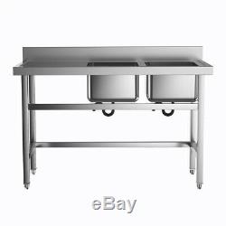 Kitchen Sink Catering Steel Double Bowl Wash Table with Left Platform Commercial