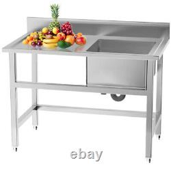 Kitchen Worktop With Washing Sink Stainless Steel Catering Food Prep Work Table