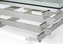 Kyoto Glass Coffee Table Square Stainless Steel Frame Slatted Design