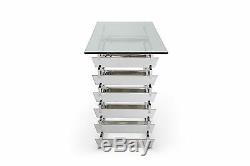 Kyoto Glass Console Table Rectangle Stainless Steel Frame Slatted Design