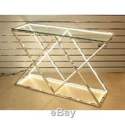 LED Stainless Steel Console Table With Clear Glass Top Hallway Home Furniture